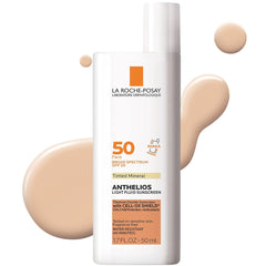 La Roche-Posay Anthelios Protector solar con color SPF 50 | Protector solar mineral fluido ultraligero para rostro con dióxido de titanio | Probado con piel sensible | Sin aceite | Protector solar tamaño viaje 1.7 onzas líquidas 