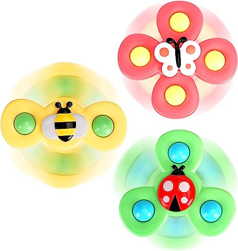 3PCS ALASOU Suction Cup Spinner Toys for 1 Year Old Boy Girl|Spinning Top Toddler Toys Age 1-2|1 2 Year Old Boy Birthday Gift|Baby Bath Toys for Kids Ages 1-3|Sensory Toys for Toddlers 1-3