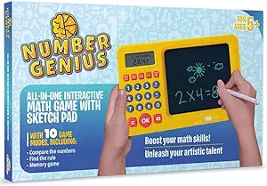 CoolToys Number Genius – Interaktives elektronisches Mathe-Spiel mit Skizzenblock – pädagogische Mathe-Lernspiele für Kinder: Addition, Subtraktion, Multiplikation, Division, Zahlenvergleich und Logik – Gelb 