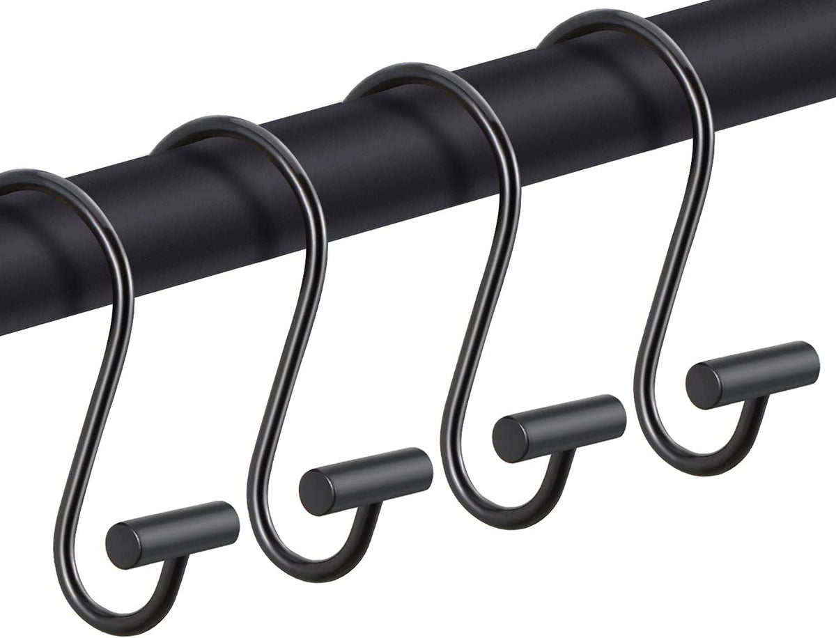 CHICTIE Black Shower Curtain Hooks Rings, Decorative for Bathroom Shower Rods, Set of 12 Premium Rust-Resistant Metal Hooks Hangers T Shaped Design