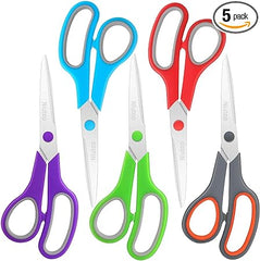 Scissors Bulk Set of 5-Pack, Niutop 8" Multipurpose Sharp Sewing Craft Fabric Scissors for Office Home High/Middle School Student Office Teacher Art Supplies, Soft Comfort-Grip Right/Left Handles