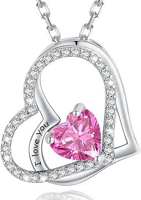 MISUMOR Halsketten für Damen, Herz-Halskette aus 925er-Sterlingsilber mit Gravur „Ich liebe dich“, Geburtsstein-Schmuck für Frauen, Geschenke für Ihre Frau, Mutter, zum Valentinstag, Geburtstag, Jahrestag, Weihnachten