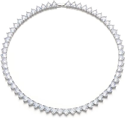 FEEL STYLE Tenniskette für Damen und Herren, Iced Out-Halskette, Kristall, Zirkonia, Herz-Diamant-Halsketten, 8 mm, 45,7 cm, glitzernde Halsbandkette für Hip-Hop-Schmuck