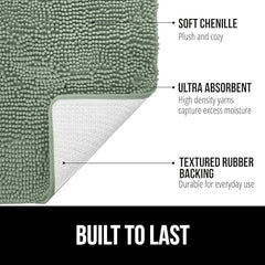 Gorilla Grip Bath Rug 24x17, Thick Soft Absorbent Chenille, Rubber Backing Quick Dry Microfiber Mats, Machine Washable Rugs for Shower Floor, Bathroom Runner Bathmat Accessories Decor, Sage Green