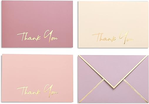 Heavy Duty Thank You Cards with Envelopes - 36 PK - Gold Thank You Notes 4x6 Inches Baby Shower Thank You Cards Wedding Thank You Cards Small Business Graduation Funeral Bridal Shower (Dusty Pink)