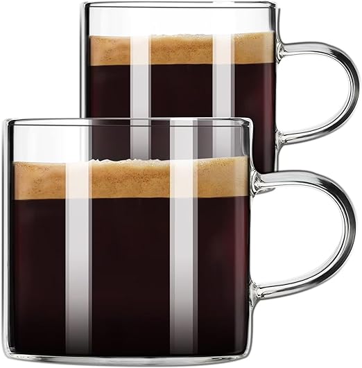 PARACITY Espressotassen-Set, 2 Stück, Espresso-Schnapsglas 4,3 Unzen, kleine Espresso-Kaffeetasse aus Glas mit Griff, Espresso-Zubehör für Espressomaschine 