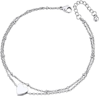 ChainsPro Verstellbares Fußkettchen für Damen aus S925-Sterlingsilber, Herz-/Mond-/Handschellen-Knöchelarmband, Sommer-Fußschmuck, Edelstahl/vergoldet (Geschenkbox senden)