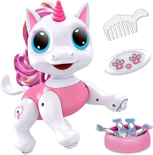 Power Your Fun Robo Pets Juguete para niñas y niños – Juguete de control remoto con gestos interactivos de movimiento de la mano, golosinas del programa STEM, robot unicornio para caminar y bailar (rosa) 