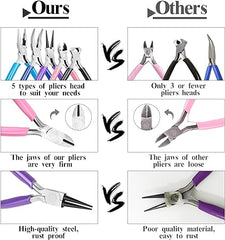 5 Packs Jewelry Pliers Set, Jewelry Making Tools with Needle Nose Pliers/Round Nose Pliers/Chain Nose Pliers/Bent Nose Pliers/Zipper Pliers, Jewelry Making Supplies Repair/Cut Kits for Crafting