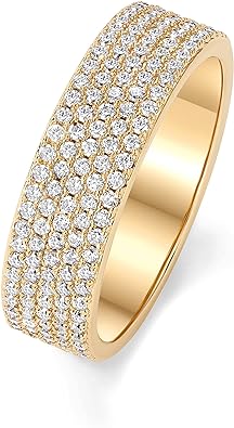 PAVOI 14K Gold Plated Cubic Zirconia Wide Eternity Statement Rings | CZ Stackable Wedding Band for Women