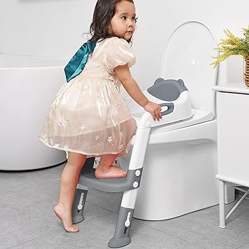 Toilet Potty Training Seat with Step Stool Ladder,SKYROKU Training Toilet for Kids Boys Girls Toddlers-Comfortable Safe Potty Seat with Anti-Slip Pads Ladder (Grey)