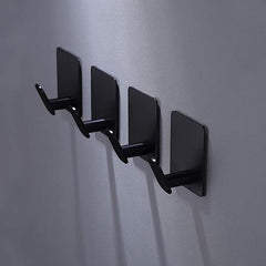 DELITON Adhesive Hooks - 4 Pack Towel/Coat Hooks Wall Hooks Stick on Bathroom or Kitchen (Matte Black, Stainless Steel)