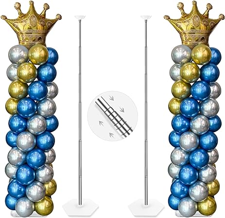 YALLOVE Balloon Column Stand Kit, Set of 2, 7 Feet Height Adjustable Balloon Tower Pillar with Reusable Metal Telescopic Design for Birthday, Wedding, Baby Shower, Graduation Party Decoration