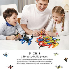 5-in-1 STEM Educational Science Kits With Building Toys, Easy-to-Fly DIY Drone and Remote Control Mini Drones - Perfect Toys Gifts for Kids, Ideal for Family Activities, Birthday & Christmas, School Activities and Teens (Ages 5-7, 5-9, 8-12, 10+)