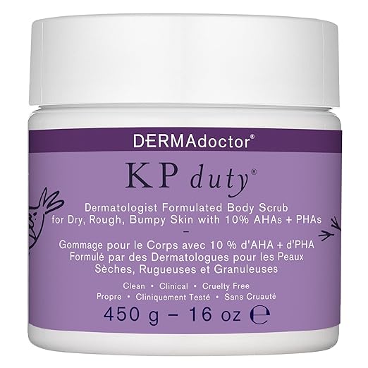 DERMAdoctor KP Duty Dermatologist Formulated Body Scrub Exfoliant for Keratosis Pilaris and Dry, Rough, Bumpy Skin with 10% AHAs + PHAs