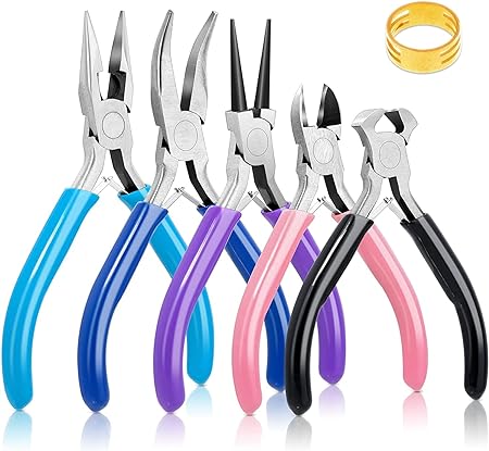 5 Packs Jewelry Pliers Set, Jewelry Making Tools with Needle Nose Pliers/Round Nose Pliers/Chain Nose Pliers/Bent Nose Pliers/Zipper Pliers, Jewelry Making Supplies Repair/Cut Kits for Crafting