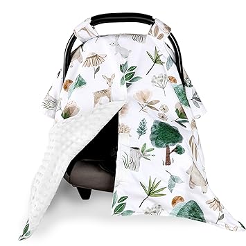 CARUILI Winter Car Seat Covers for Babies, Minky Baby Car Seat Cover, Warm Infant Carseat Cover Canopy Protects Baby from Wind, Sun, Stranger, Woodland Animal