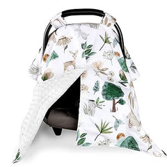 CARUILI Winter Car Seat Covers for Babies, Minky Baby Car Seat Cover, Warm Infant Carseat Cover Canopy Protects Baby from Wind, Sun, Stranger, Woodland Animal