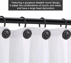 Black Shower Curtain Hooks, Rust Proof Decorative Shower Curtain Rings for Bathroom, Shower Curtain Hooks for Shower Liner, 12Pcs