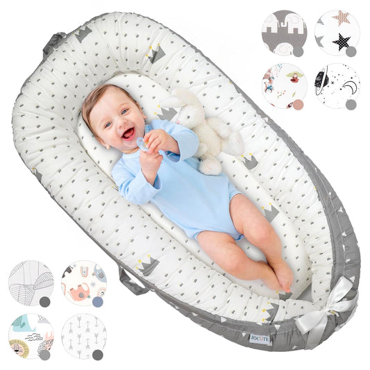 Tumbona para bebé para recién nacido, tumbona para recién nacido de 0 a 12 meses, tumbona infantil transpirable y portátil, asiento ajustable de algodón suave para el suelo del bebé para viajes, artículos esenciales para recién nacidos, corona 