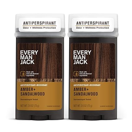 Every Man Jack Men's Amber + Sandalwood Body Deodorant Stick, 2,6 oz – 2er-Pack