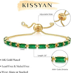 KissYan Tennis-Armband für Damen, 14 Karat vergoldet, Zirkonia, verstellbare Schieber-Armbänder, trendiger Schmuck, Geschenk für Mädchen