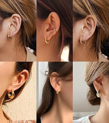 ASCOMY Juego de 6 pares de aretes de aro de oro para mujer, aretes de aro trenzados de oro, chapados en oro de 14 quilates, plata y oro blanco, ligeros, hipoalergénicos, gruesos, abiertos, regalo de joyería para mujer