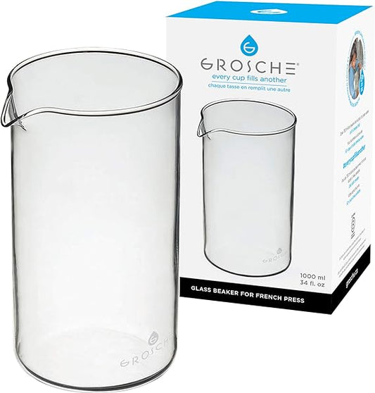 GROSCHE Universal-Ersatzbecher aus Borosilikatglas 3.3 für French-Press-Kaffee- und Teezubereiter – verbessertes Kaffee- und Tee-Zubereitungserlebnis (34,oz – mittel) 