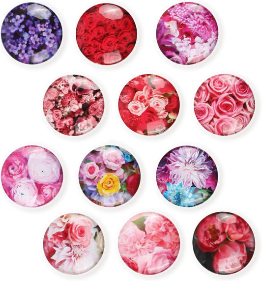 Glass Strong Refrigerator Magnets - 12 Pack Decorative Magnets for Fridge Cute Decor for Home Kitchen Office Whiteboard Locker Accessories (Flower Refrigerator Magnets)