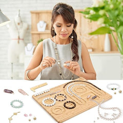 ZDLS Tablero de cuentas de madera, bandeja de cuentas para hacer joyas, tablero de medición de joyas para hacer pulseras y collares, 15.2 * 11.2 * 0.5 pulgadas...