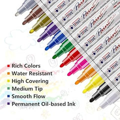 TFIVE Paint Pens Paint Markers Never Fade Quick Dry and Permanent, 12 Color Oil-Based Waterproof Paint Marker Pen Set for Rock Painting, Ceramic, Wood, Fabric, Plastic, Canvas, Glass, Mugs