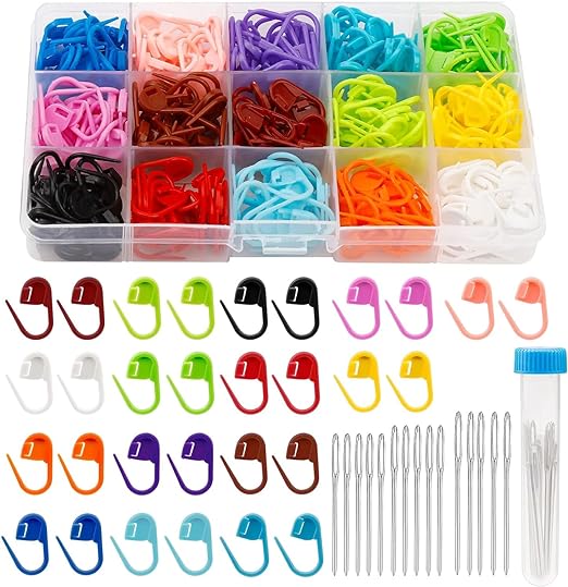 LUNARM 315 Pieces Stitch Markers, Stitch Locking Clip Colorful Knitting Markers Crochet Clips with 15 Pieces Big Eyes Blunt Sewing Needles (2inch/2.3inch/2.7inch)