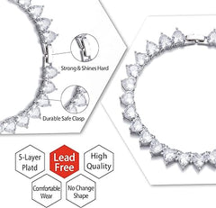 FEEL STYLE Tenniskette für Damen und Herren, Iced Out-Halskette, Kristall, Zirkonia, Herz-Diamant-Halsketten, 8 mm, 45,7 cm, glitzernde Halsbandkette für Hip-Hop-Schmuck