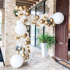 138 Pcs Balloon Garland Arch Kit - White and Gold Balloons-Wedding Birthday Bachelorette Engagements Anniversary Party Backdrop DIY Decorations