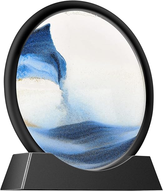 TKTM Liquid Motion Sandscape Round Moving Sand Art Juguete sensorial Ansiedad Fidget TDAH Relajación Juguete Hogar Oficina Escritorio Decoración (Azul, 7 pulgadas) 