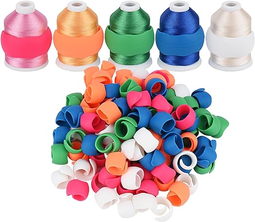 Simthread 100pcs Upgraded Thread Holder/Spool Huggers Compatible with Larger spools- Keep Thread Spool Neat&Organized for Sewing and Embroidery Machine Thread Spools