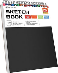 Soucolor 9" x 12" Sketch Book, 1-Pack 100 Sheets Spiral Bound Art Sketchbook, Acid Free (68lb/100gsm) Artist Drawing Book Paper Painting Sketching Pad