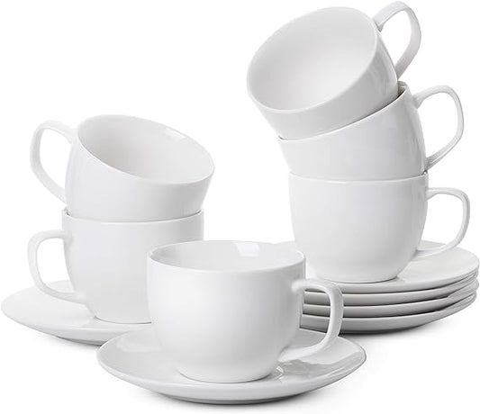 BTaT- Teetassen, Teetassen und Untertassen, 6er-Set, Teeservice, (7 oz), Cappuccino-Tassen, Latte-Tassen, Tee-Set für Erwachsene, Porzellan-Teetassen, Teetassen für Teeparty (Porzellan) 