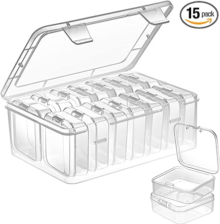 Mathtoxyz Small Bead Organizers, 15 Pieces Plastic Storage Cases Mini Clear Bead Storage Containers Transparent Boxes with Hinged Lid and Rectangle