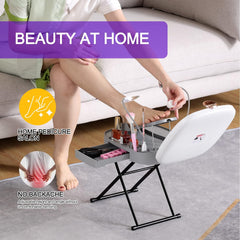 USLADYFONG Pedicure Stool with LED Magnifier Drying Fan The Pedicure Tools for Easy at-Home Pedicures Adjustable Pedicure Foot Rest, Non-Slip Sturdy Legs & Built-in Storage Beauty Kits for Women