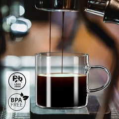 PARACITY Espresso Cups Set of 2, Espresso Shot Glass 4.3 OZ, Glass Expresso Small Coffee Cup with Handle, Espresso Accessories for Espresso Machine