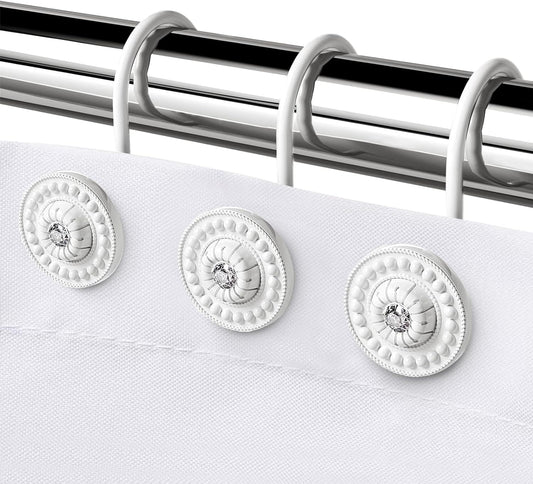 White Shower Curtain Hooks, Rust Proof Shower Curtain Rings for Bathroom, Metal Decorative Shower Curtain Hooks Hangers for Shower Curtain Rod and Liner, Shower Hooks for Shower Curtain Set of 12