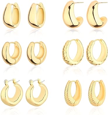 Wgoud Klobiges Creolen-Set, 14 Karat Gold, Creolen für Frauen, hypoallergen, dickes Creolen-Ohrring-Set, Twist-Huggie-Creolen