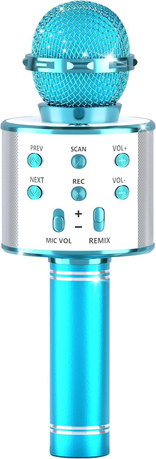 IJO Micrófono de Karaoke Bluetooth de Mano, micrófono inalámbrico de cumpleaños para niños, Juguetes para Cantar, Regalos para niñas y niños de 3, 4, 5, 6, 7, 8, 9 y 10 años (Azul) 