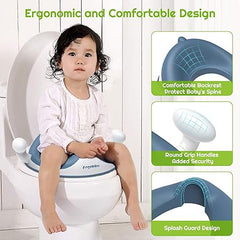 ANGELBLISS Baby Potty Training Toilet Seat with Soft Cushion Handles, Haute Collection, Double Anti-Slip Design and Splash Guard for Boys and Girls (Blue)