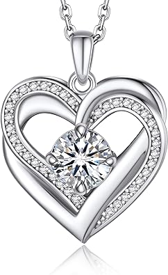 MomentWish Herz-Halskette, 1 Karat Moissanit-Halskette für Frauen, D-Farbe VVS1 Moissanit 925 Sterling Silber Herz-Halskette, Geburtstagsgeschenk für ihre Mädchen