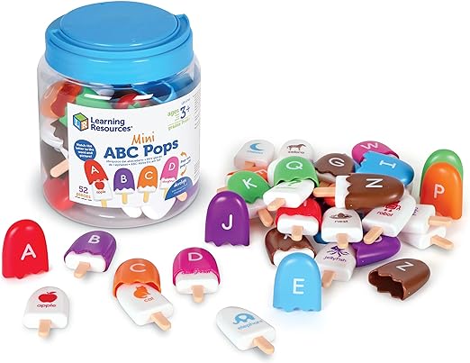 Learning Resources Mini ABC Pops, 52 piezas, edades 3+, reconocimiento del alfabeto, juguetes de habilidades motoras finas, juguetes de aprendizaje para niños pequeños, juguetes Montessori para niños 