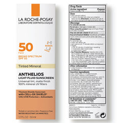 La Roche-Posay Anthelios Protector solar con color SPF 50 | Protector solar mineral fluido ultraligero para rostro con dióxido de titanio | Probado con piel sensible | Sin aceite | Protector solar tamaño viaje 1.7 onzas líquidas 