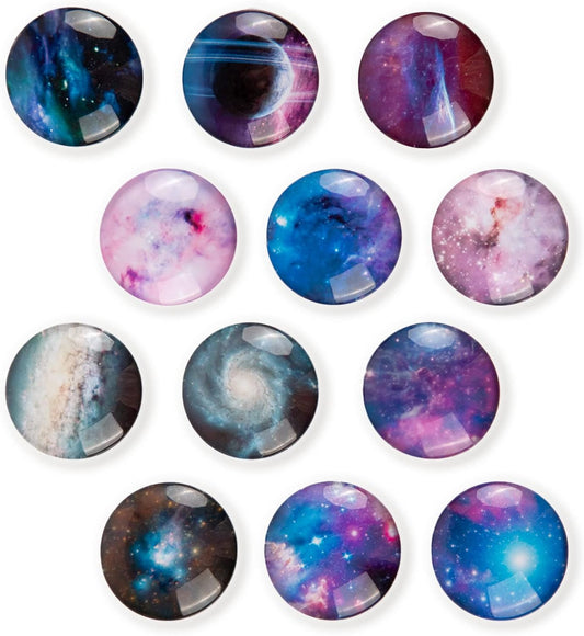 Glass Strong Refrigerator Magnets - 12 Pack Decorative Magnets for Fridge Cute Decor for Home Kitchen Office Whiteboard Locker Accessories (Nebula Refrigerator Magnets)