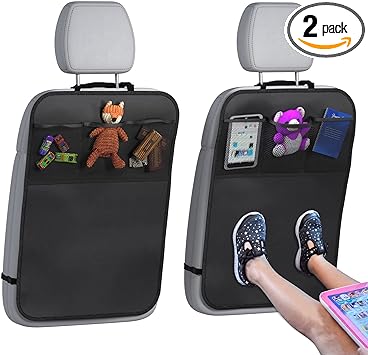 lebogner Back Seat Cover For Kids + 3 Pocket Storage Organizer, 2 Pack X-Large Waterproof Kick Mats Backseat Protector, Car Seat Back Protectors For Vehicles To Protect From Dirt, Mud & Scratches